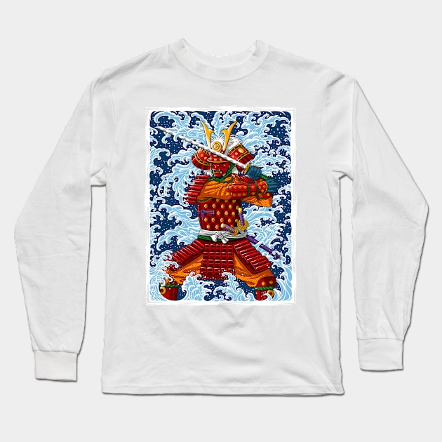 Samurai battling the wave Long Sleeve T-Shirt by albertocubatas